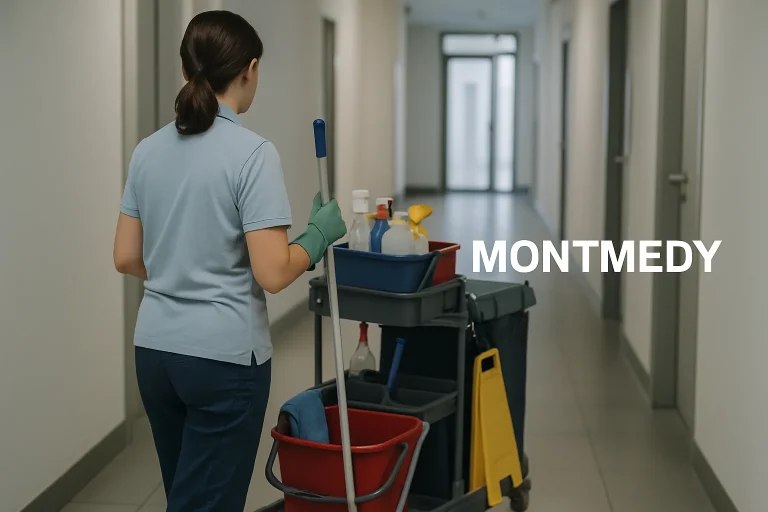 Un nettoyeur professionnel dans un appartement de Montmédy, utilisant des outils modernes.