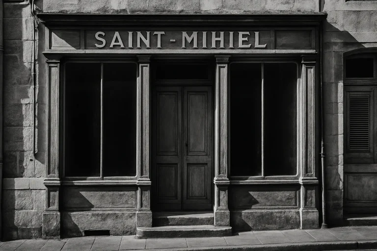 Photo noir et blanc d'un local commercial à Saint-Mihiel avec détails architecturaux