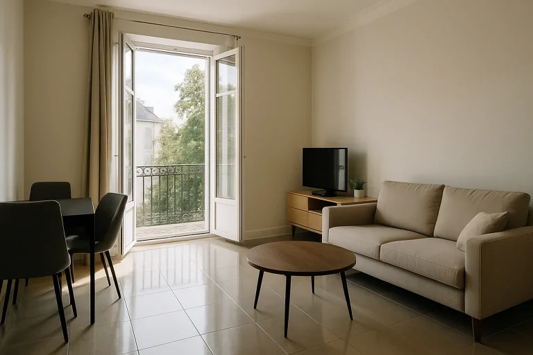 Intérieur d'un appartement moderne à Bar-le-Duc, lumière naturelle, propre et bien rangé.
